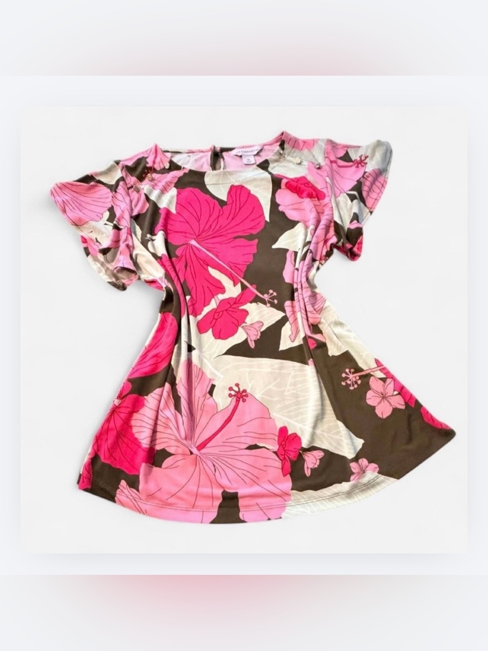 Liz Claiborne Floral Blouse, Flutter Sleeves, Size M